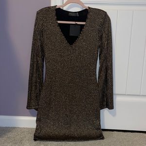 Black and Gold Metallic Split Sleeve Dress - Size Small